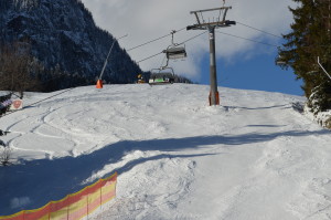 Sedačková lanovka na Tauplitzalm u dolní stanice v Tauplitz 